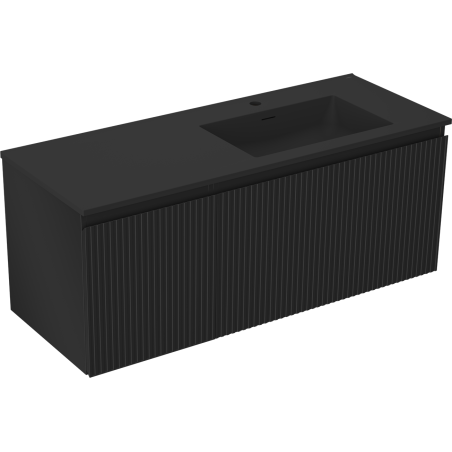 Mexen Rivel Badezimmerschrank 120 cm mit Waschbecken Otis rechts, 1S, 1T, geriffelt, schwarz matt - 91A23-12047-3-BBFF71-W18P71