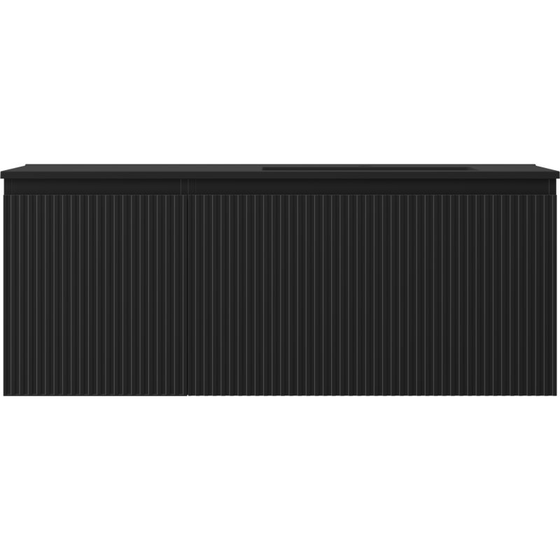 Mexen Rivel Badezimmerschrank 120 cm mit Waschbecken Otis rechts, 1S, 1D, gerillt, schwarz matt - 91A23-12047-3-BBFF71-W18P71
