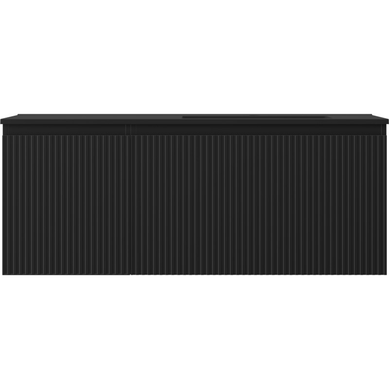 Mexen Rivel Badezimmerschrank 120 cm mit Waschbecken Otis rechts, 1S, 1T, geriffelt, schwarz matt - 91A23-12047-3-BBFF71-W18P71