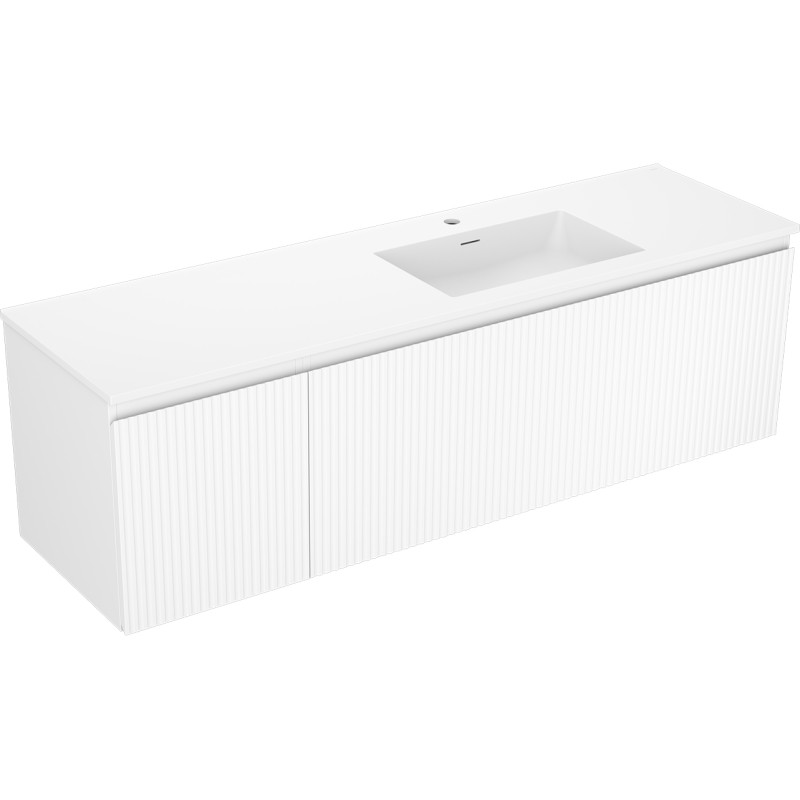 Mexen Rivel 160 cm Badschrank mit Waschbecken Otis rechts, 1S, 1D, gerillt, weiß matt - 91A23-16047-3-BBFF01-W18P01