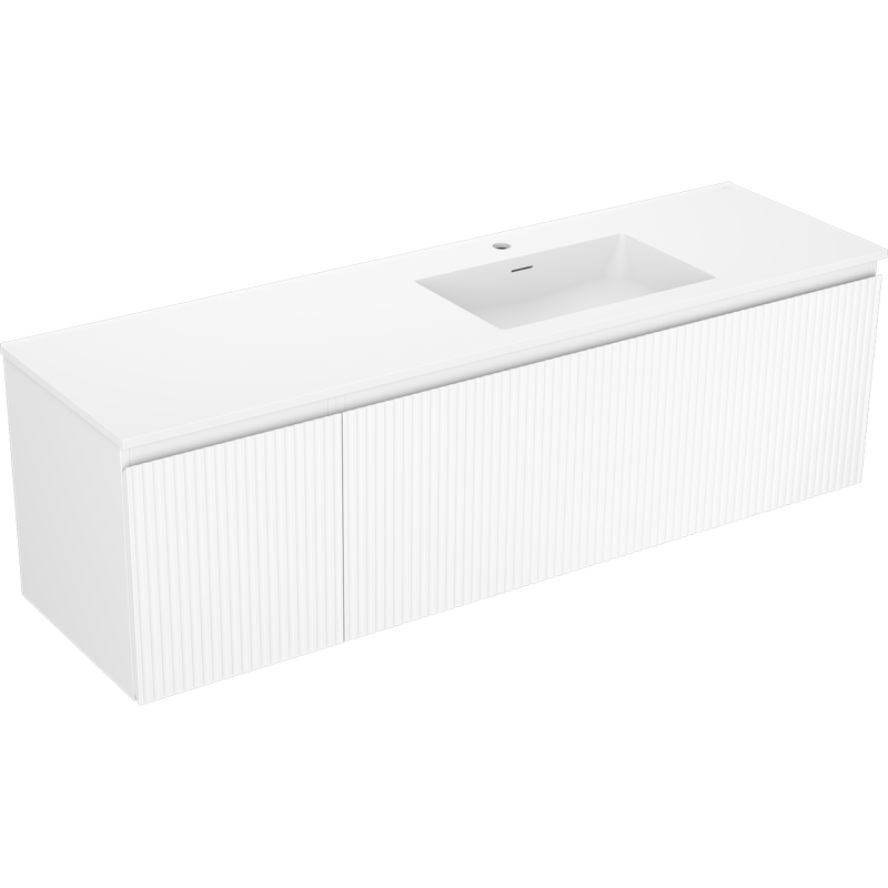 Mexen Rivel Badezimmerschrank 160 cm mit rechter Otis-Waschbecken, 1S, 1D, gerillt, weiß matt - 91A23-16047-3-BBFF01-W18P01