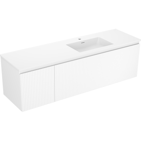 Mexen Rivel Badezimmerschrank 160 cm mit rechter Otis-Waschbecken, 1S, 1D, gerillt, weiß matt - 91A23-16047-3-BBFF01-W18P01