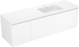 Mexen Rivel Badezimmerschrank 160 cm mit rechter Otis-Waschbecken, 1S, 1D, gerillt, weiß matt - 91A23-16047-3-BBFF01-W18P01
