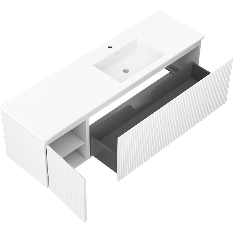 Mexen Rivel 160 cm Badschrank mit Waschbecken Otis rechts, 1S, 1D, gerillt, weiß matt - 91A23-16047-3-BBFF01-W18P01