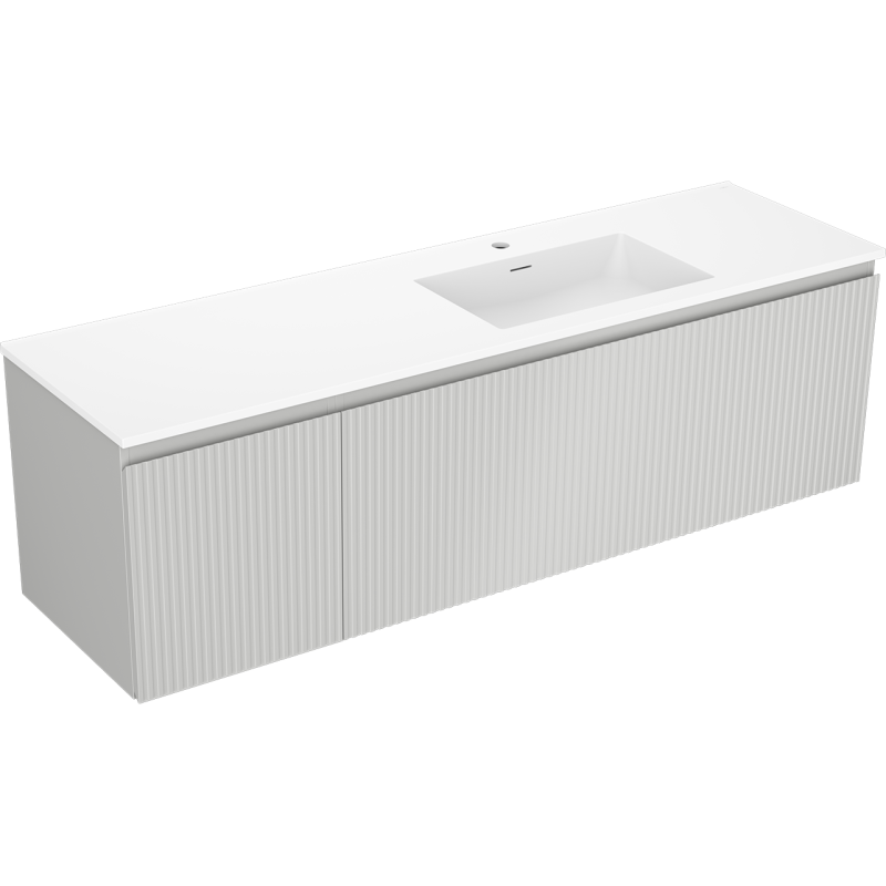 Mexen Rivel Badezimmerschrank 160 cm mit Waschbecken Otis rechts, 1S, 1D, gerillt, grau matt/weiß matt