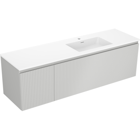 Mexen Rivel Badezimmerschrank 160 cm mit Waschbecken Otis rechts, 1S, 1D, gerillt, grau matt/weiß matt