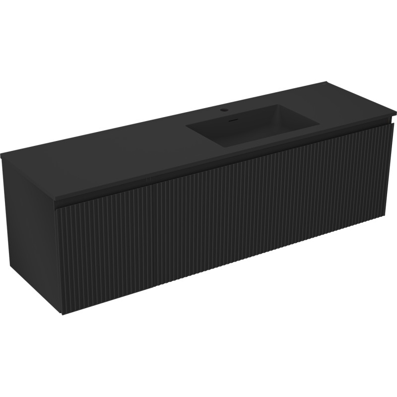 Mexen Rivel Badezimmerschrank 160 cm mit Waschbecken Otis rechts, 1S, 1D, geriffelt, schwarz matt - 91A23-16047-3-BBFF71-W18P71