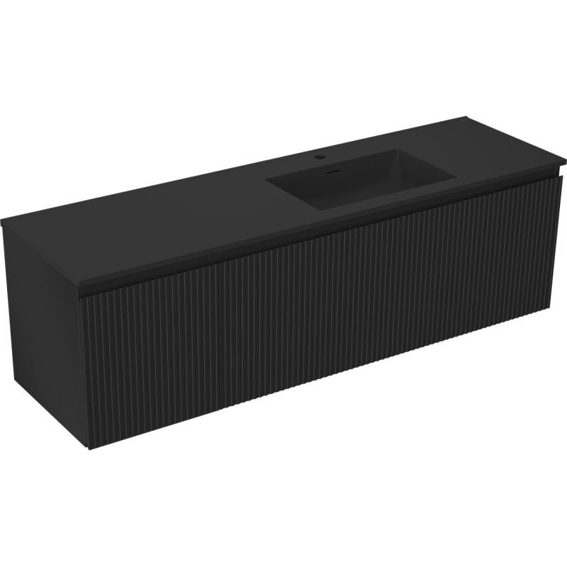 Mexen Rivel Badezimmerschrank 160 cm mit Waschbecken Otis rechts, 1S, 1D, gerillt, schwarz matt - 91A23-16047-3-BBFF71-W18P71