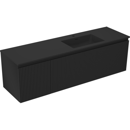 Mexen Rivel Badezimmerschrank 160 cm mit Waschbecken Otis rechts, 1S, 1D, geriffelt, schwarz matt - 91A23-16047-3-BBFF71-W18P71