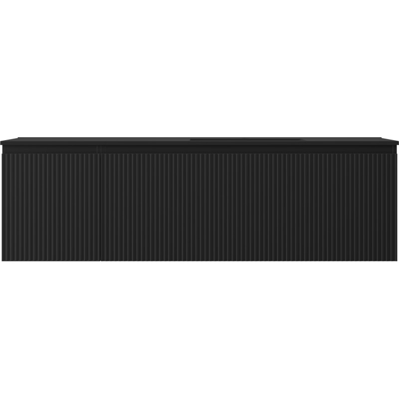 Mexen Rivel Badezimmerschrank 160 cm mit Waschbecken Otis rechts, 1S, 1D, geriffelt, schwarz matt - 91A23-16047-3-BBFF71-W18P71