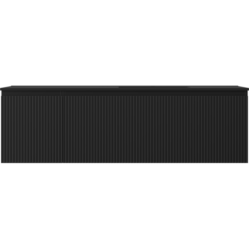 Mexen Rivel Badezimmerschrank 160 cm mit Waschbecken Otis rechts, 1S, 1D, gerillt, schwarz matt - 91A23-16047-3-BBFF71-W18P71