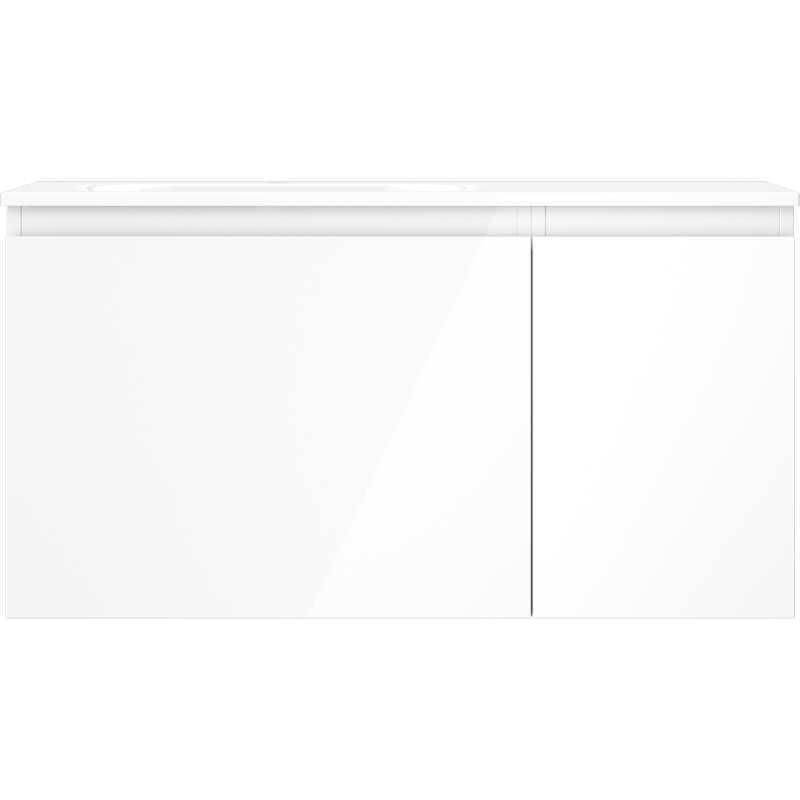 Mexen Orio Badezimmerschrank 90 cm mit Waschbecken Vela links, 1S, 1D, weiß glänzend - 91A13-09047-3-BBFF00-W23L00