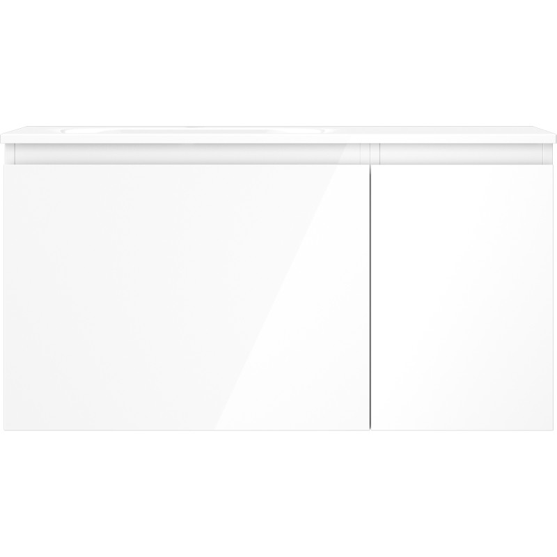 Mexen Orio Badezimmerschrank 90 cm mit Waschbecken Vela links, 1S, 1T, weiß glänzend - 91A13-09047-3-BBFF00-W23L00