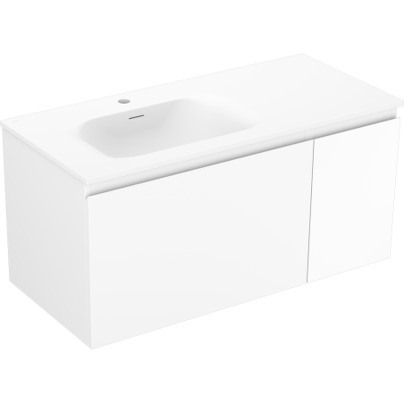 Mexen Orio Badezimmerschrank 90 cm mit Vela Waschbecken links, 1S, 1D, weiß matt - 91A13-09047-3-BBFF01-W23L01
