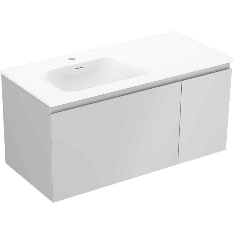 Mexen Orio Badezimmerunterschrank 90 cm mit Waschtisch Vela links, 1S, 1T, grau matt/weiß matt - 91A13-09047-3-BBFF62-W23L01