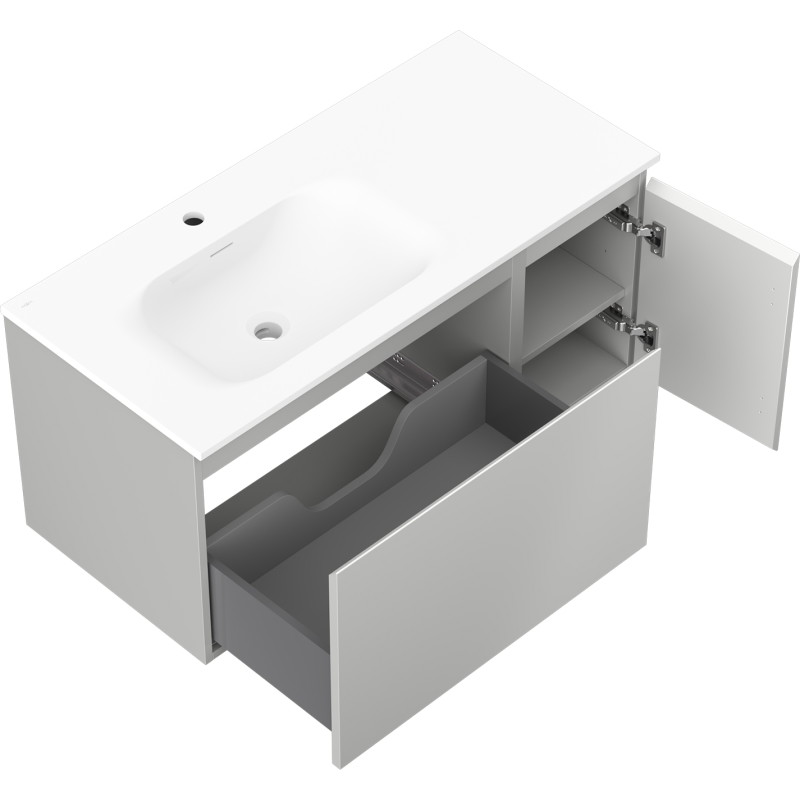 Mexen Orio Badezimmerschrank 90 cm mit Waschtisch Vela links, 1S, 1T, grau matt/weiß matt - 91A13-09047-3-BBFF62-W23L01