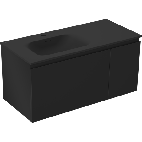 Mexen Orio Badezimmerschrank 90 cm mit Waschbecken Vela links, 1S, 1T, schwarz matt - 91A13-09047-3-BBFF71-W23L71