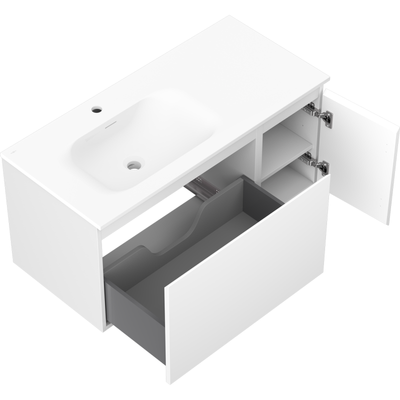 Mexen Orio Badezimmerunterschrank 100 cm mit Waschtisch Vela links, 1S, 1D, weiß matt - 91A13-10047-3-BBFF01-W23L01