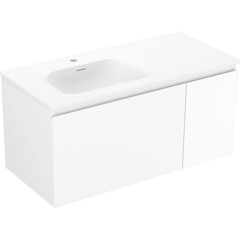 Mexen Orio Badezimmerschrank 100 cm mit linkem Waschbecken Vela, 1S, 1D, weiß matt - 91A13-10047-3-BBFF01-W23L01