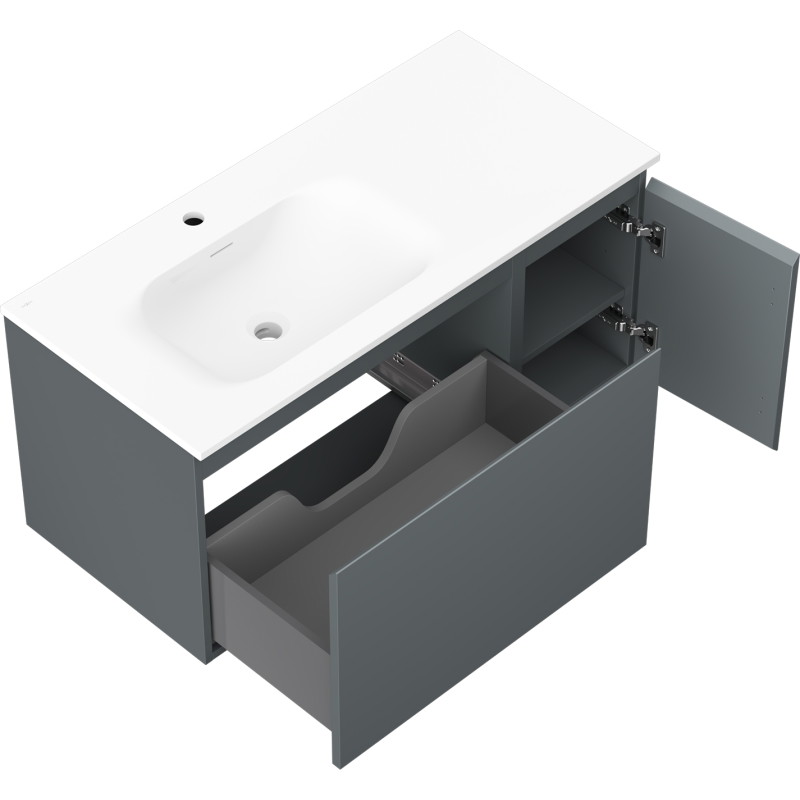 Mexen Orio Badezimmerschrank 100 cm mit Waschbecken Vela links, 1S, 1D, grafit matt/weiß matt - 91A13-10047-3-BBFF66-W23L01