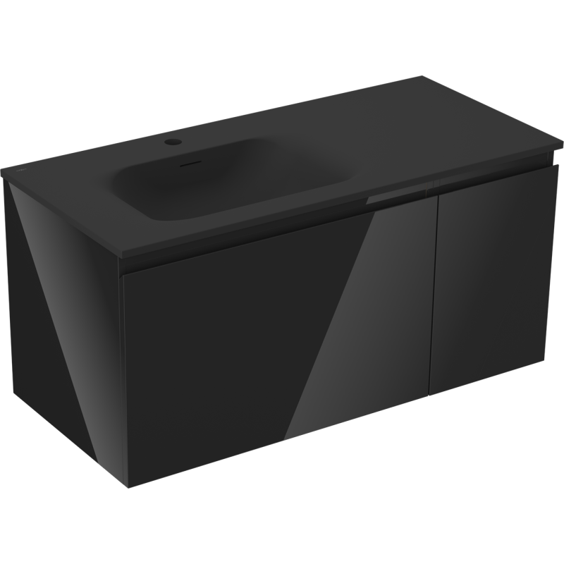 Mexen Orio Badschrank 100 cm mit Waschbecken Vela links, 1S, 1D, schwarz glänzend/schwarz matt - 91A13-10047-3-BBFF70-W23L71