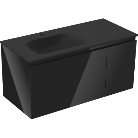 Mexen Orio Badschrank 100 cm mit Waschbecken Vela links, 1S, 1D, schwarz glänzend/schwarz matt - 91A13-10047-3-BBFF70-W23L71
