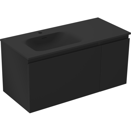 Mexen Orio Badezimmerschrank 100 cm mit Waschbecken Vela links, 1S, 1D, schwarz matt - 91A13-10047-3-BBFF71-W23L71