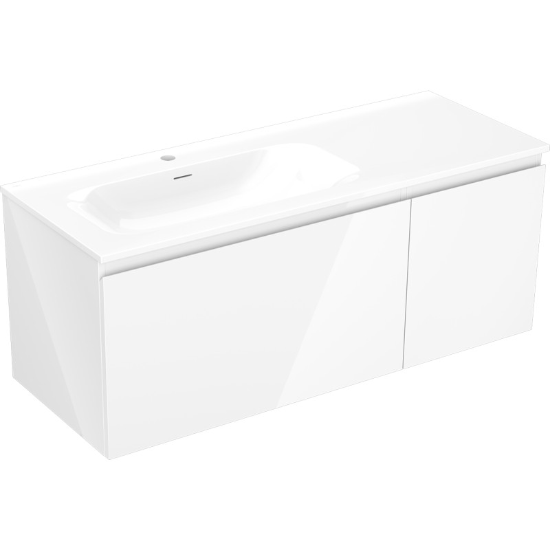 Mexen Orio Badezimmerschrank 120 cm mit Waschbecken Vela links, 1S, 1D, weiß glänzend - 91A13-12047-3-BBFF00-W23L00