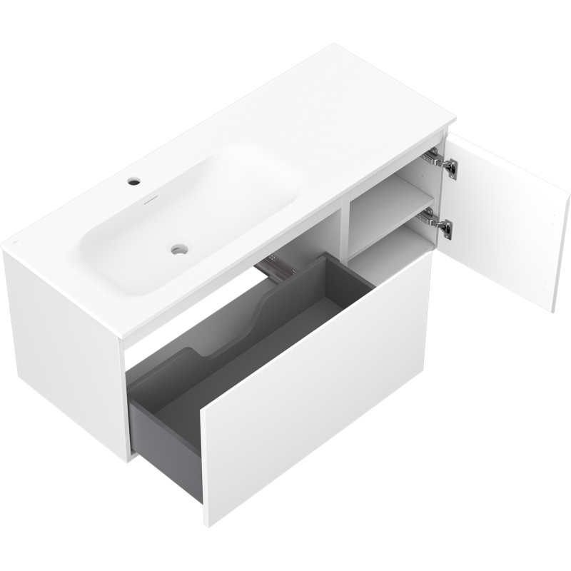 Mexen Orio Badezimmerschrank 120 cm mit Waschtisch Vela links, 1S, 1D, weiß matt - 91A13-12047-3-BBFF01-W23L01