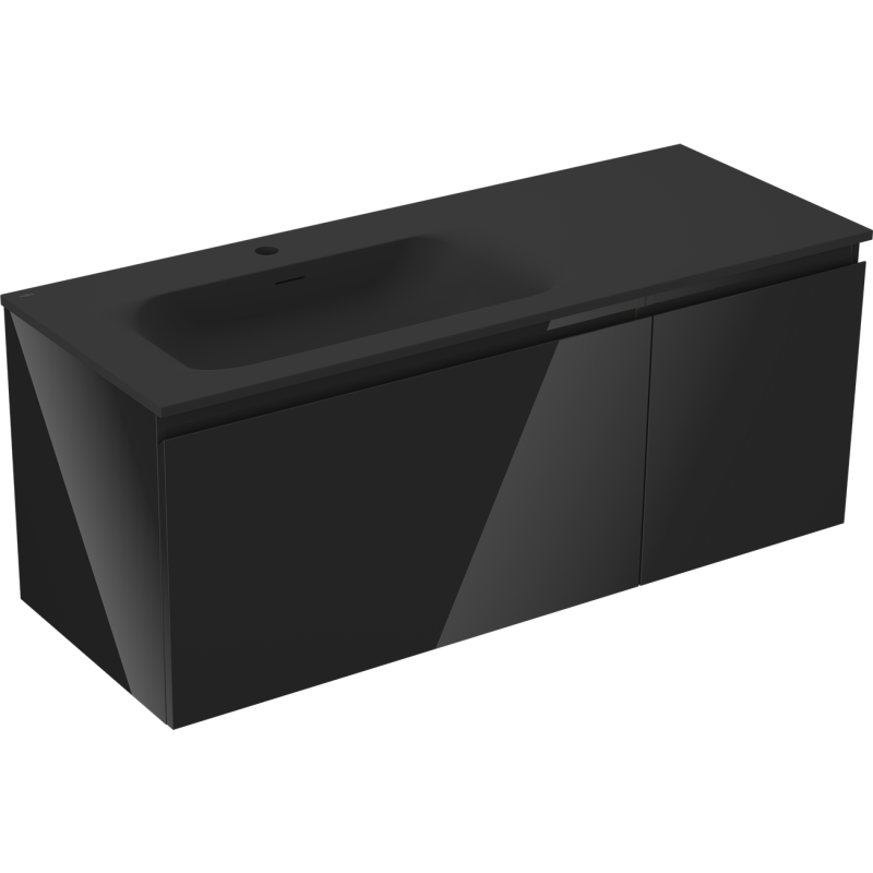 Mexen Orio Badezimmerschrank 120 cm mit Waschbecken Vela links, 1S, 1D, schwarz glänzend/schwarz matt