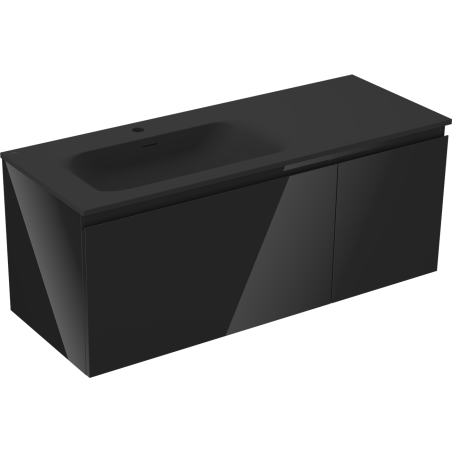 Mexen Orio Badezimmerschrank 120 cm mit Waschbecken Vela links, 1S, 1D, schwarz glänzend/schwarz matt