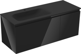 Mexen Orio Badezimmerschrank 120 cm mit Waschbecken Vela links, 1S, 1D, schwarz glänzend/schwarz matt