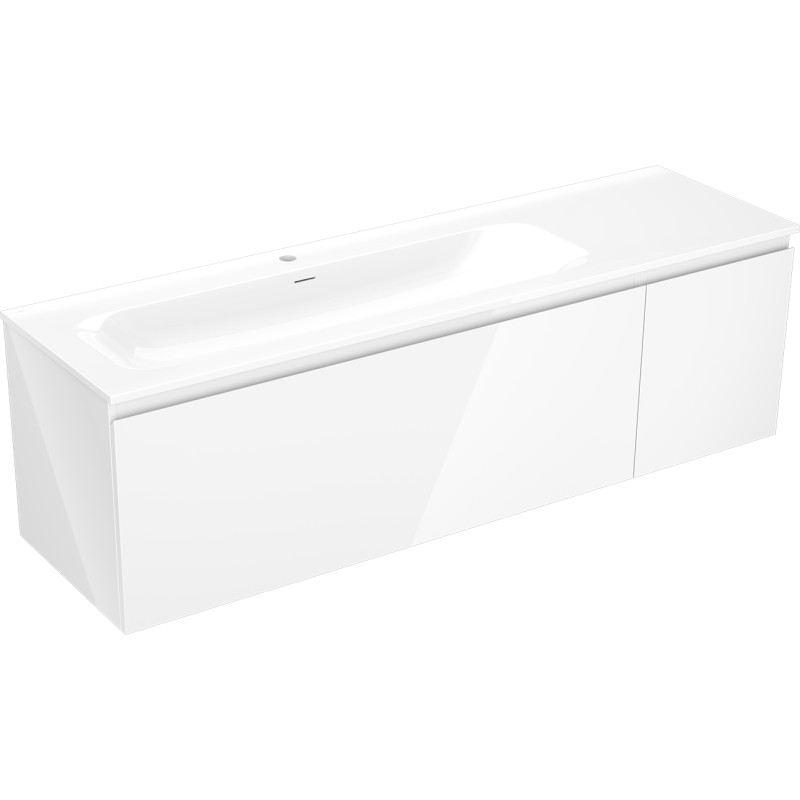 Mexen Orio Badezimmerschrank 160 cm mit Waschbecken Vela links, 1S, 1T, weiß glänzend - 91A13-16047-3-BBFF00-W23L00