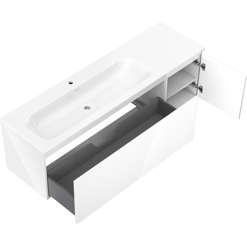 Mexen Orio Badezimmerschrank 160 cm mit Waschbecken Vela links, 1S, 1T, weiß glänzend - 91A13-16047-3-BBFF00-W23L00
