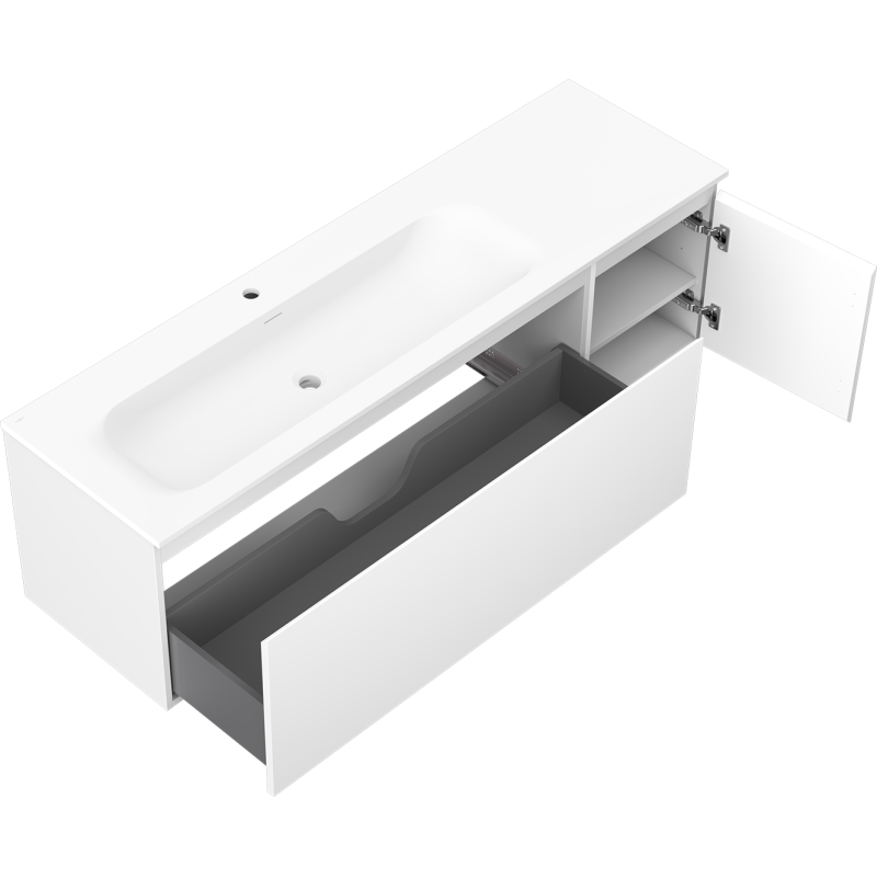 Mexen Orio 160 cm Badschrank mit Waschbecken Vela links, 1S, 1D, weiß matt - 91A13-16047-3-BBFF01-W23L01