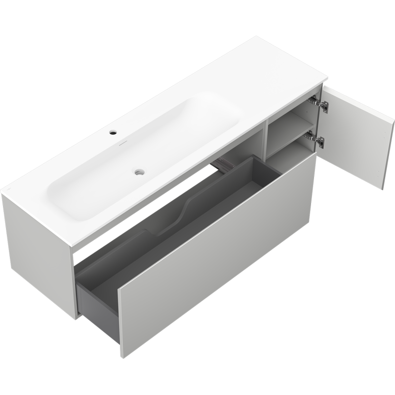 Mexen Orio Badezimmer-Unterschrank 160 cm mit Waschbecken Vela links, 1S, 1D, grau matt/weiß matt - 91A13-16047-3-BBFF62-W23L01