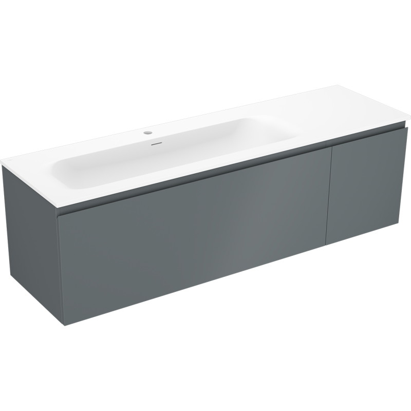 Mexen Orio 160 cm Badezimmer-Unterschrank mit linkem Waschbecken Vela, 1S, 1T, grafit matt/weiß matt