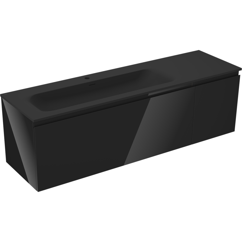Mexen Orio Badezimmerschrank 160 cm mit Waschbecken Vela links, 1S, 1D, Schwarz glänzend/Schwarz matt