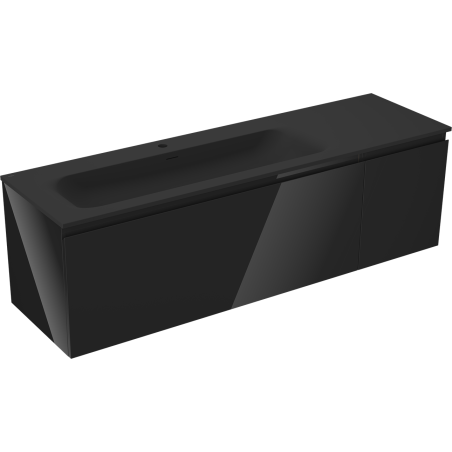 Mexen Orio Badezimmerschrank 160 cm mit Waschbecken Vela links, 1S, 1D, Schwarz glänzend/Schwarz matt