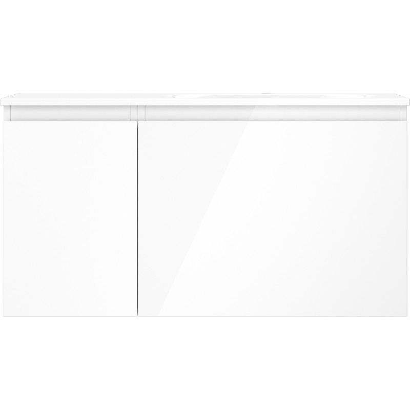 Mexen Orio Badezimmerschrank 90 cm mit Waschbecken Vela rechts, 1S, 1D, weiß glänzend - 91A13-09047-3-BBFF00-W23P00