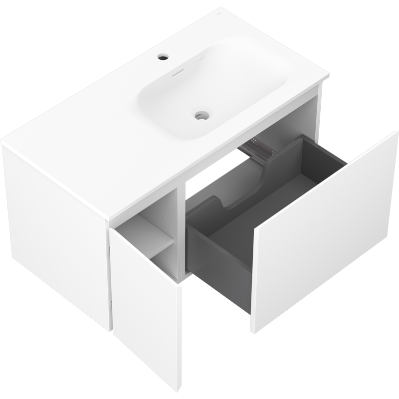 Mexen Orio Badezimmerschrank 90 cm mit Waschbecken Vela rechts, 1S, 1D, weiß matt - 91A13-09047-3-BBFF01-W23P01