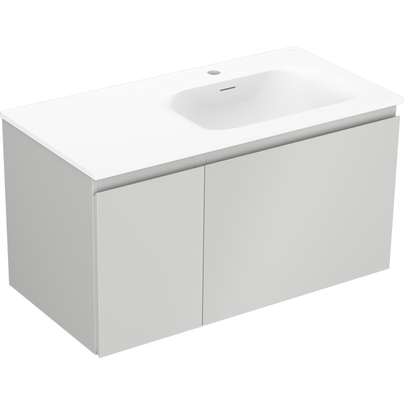 Mexen Orio 90 cm Badezimmerunterschrank mit Waschbecken Vela rechts, 1S, 1D, grau matt/weiß matt - 91A13-09047-3-BBFF62-W23P01