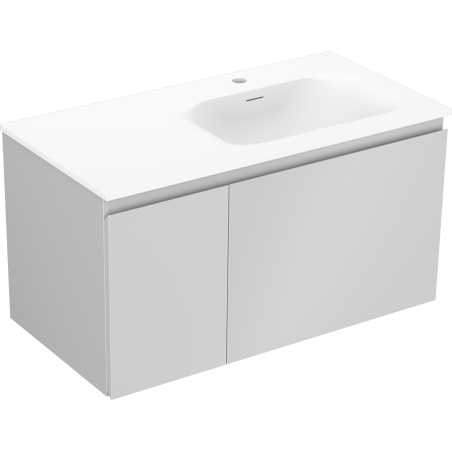 Mexen Orio 90 cm Badezimmerunterschrank mit Waschbecken Vela rechts, 1S, 1D, grau matt/weiß matt - 91A13-09047-3-BBFF62-W23P01