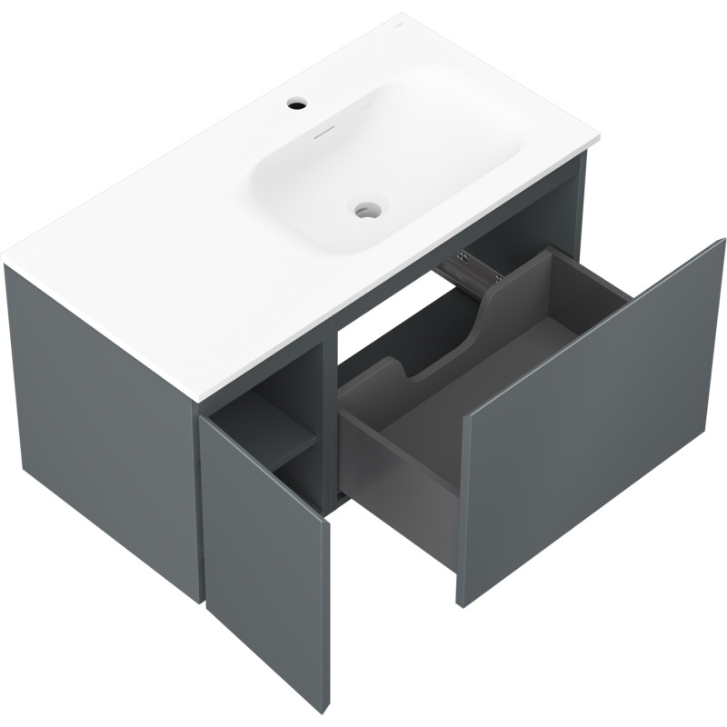 Mexen Orio Badezimmerschrank 90 cm mit Waschbecken Vela rechts, 1S, 1T, Grafit matt/weiß matt - 91A13-09047-3-BBFF66-W23P01