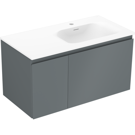 Mexen Orio Badezimmerschrank 90 cm mit Waschbecken Vela rechts, 1S, 1D, Graphit matt/Weiß matt - 91A13-09047-3-BBFF66-W23P01