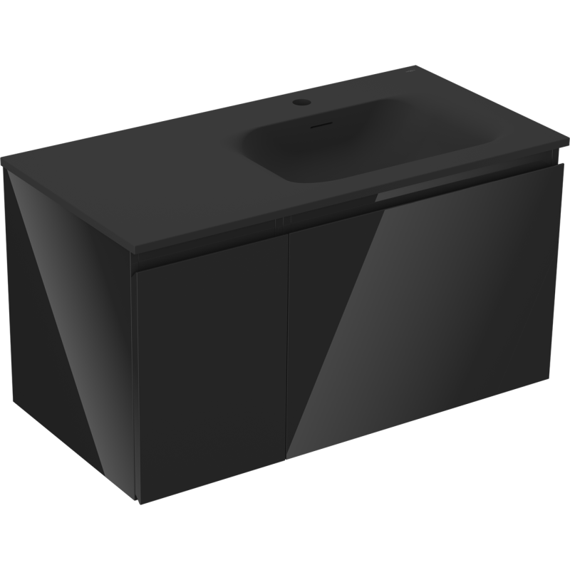 Mexen Orio Badezimmerschrank 90 cm mit Waschbecken Vela rechts, 1S, 1D, schwarz glänzend/schwarz matt
