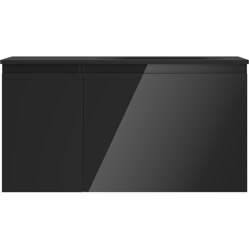 Mexen Orio Badezimmerschrank 90 cm mit Waschbecken Vela rechts, 1S, 1D, schwarz glänzend/schwarz matt