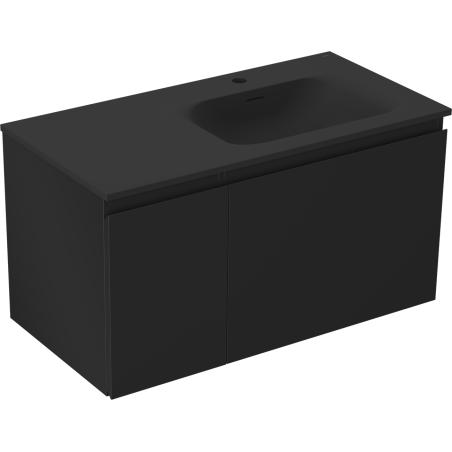 Mexen Orio Badezimmerschrank 90 cm mit Waschbecken Vela rechts, 1S, 1D, schwarz matt - 91A13-09047-3-BBFF71-W23P71