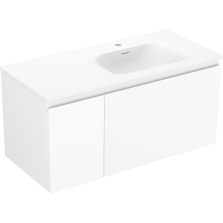 Mexen Orio Badezimmerschrank 100 cm mit Waschbecken Vela rechts, 1S, 1D, weiß matt - 91A13-10047-3-BBFF01-W23P01