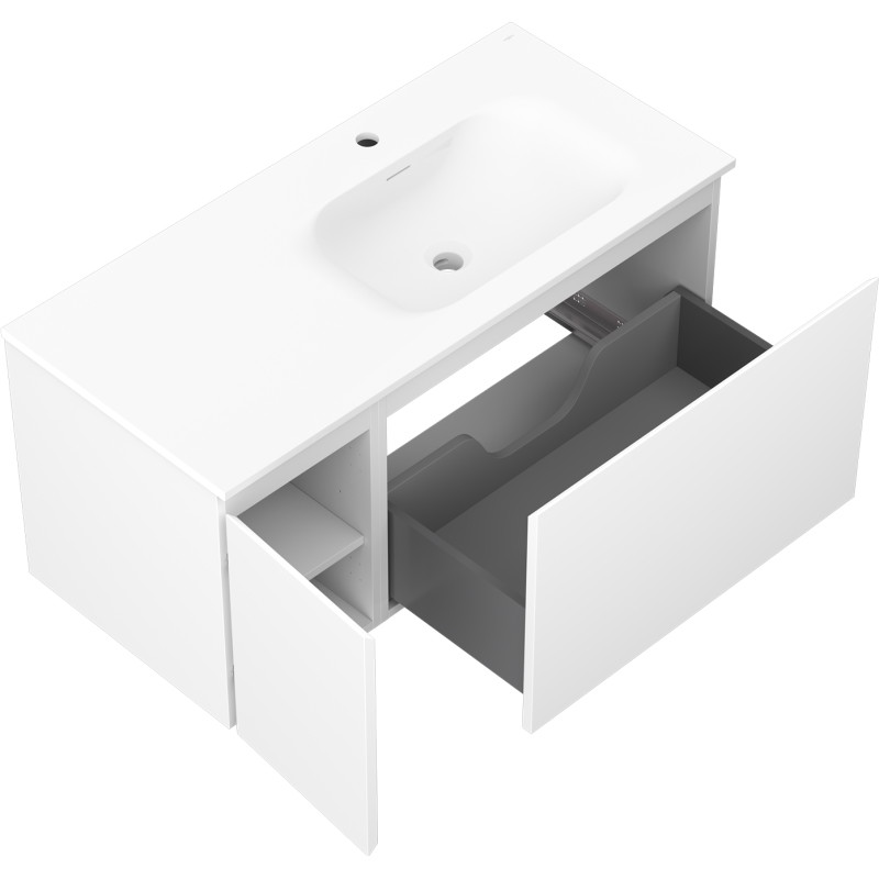 Mexen Orio Badezimmerschrank 100 cm mit Waschbecken Vela rechts, 1S, 1D, weiß matt - 91A13-10047-3-BBFF01-W23P01